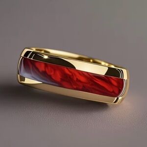 Luxury Men’s Tungsten Golden 304 Stainless Steel Red Inlay Textured Band Size 13